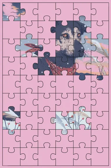 Puzzleplatte mit den ersten aufgedeckten Teilen